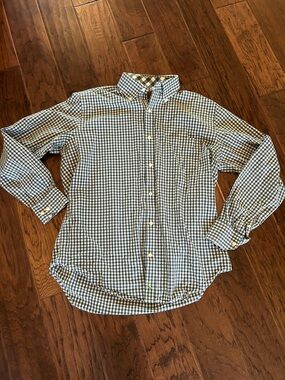Tailorbyrd Men's Green and White Gingham Button-Down Long Sleeve Shirt